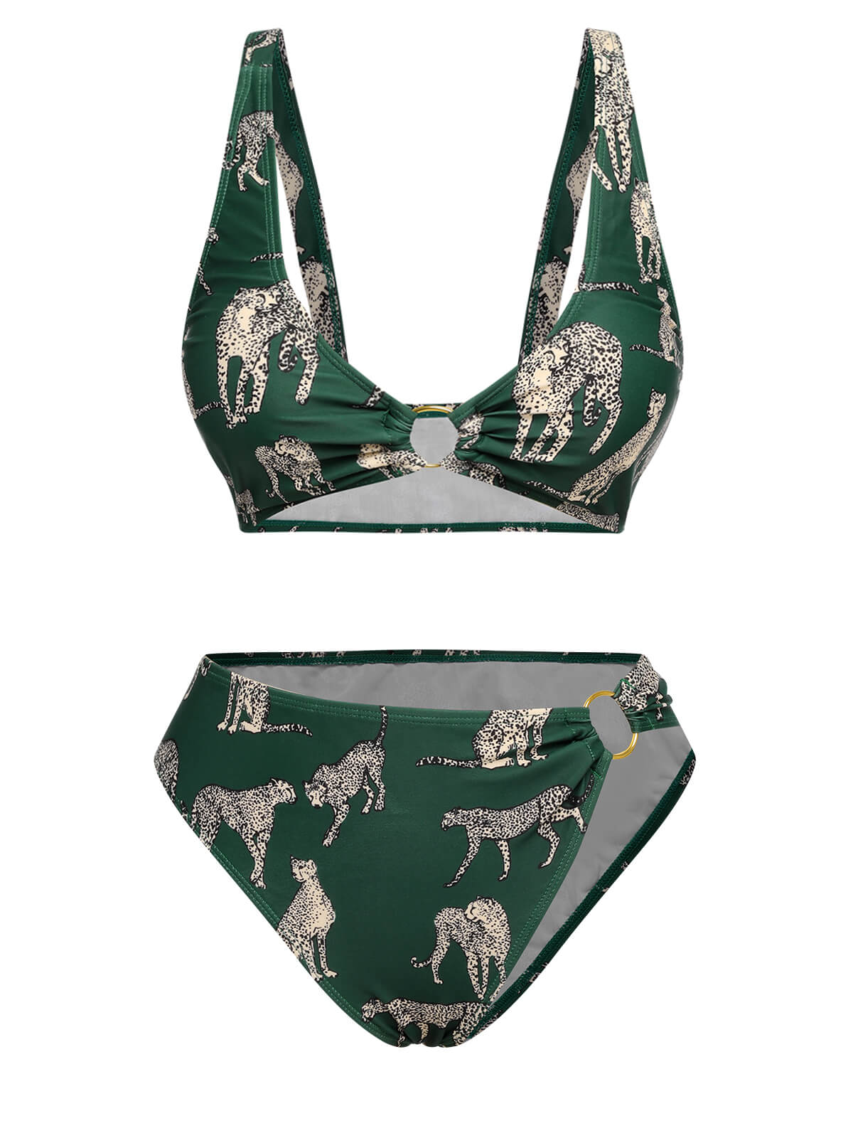 Green 1940s Leopard Halter Split Swimsuit - Image 2