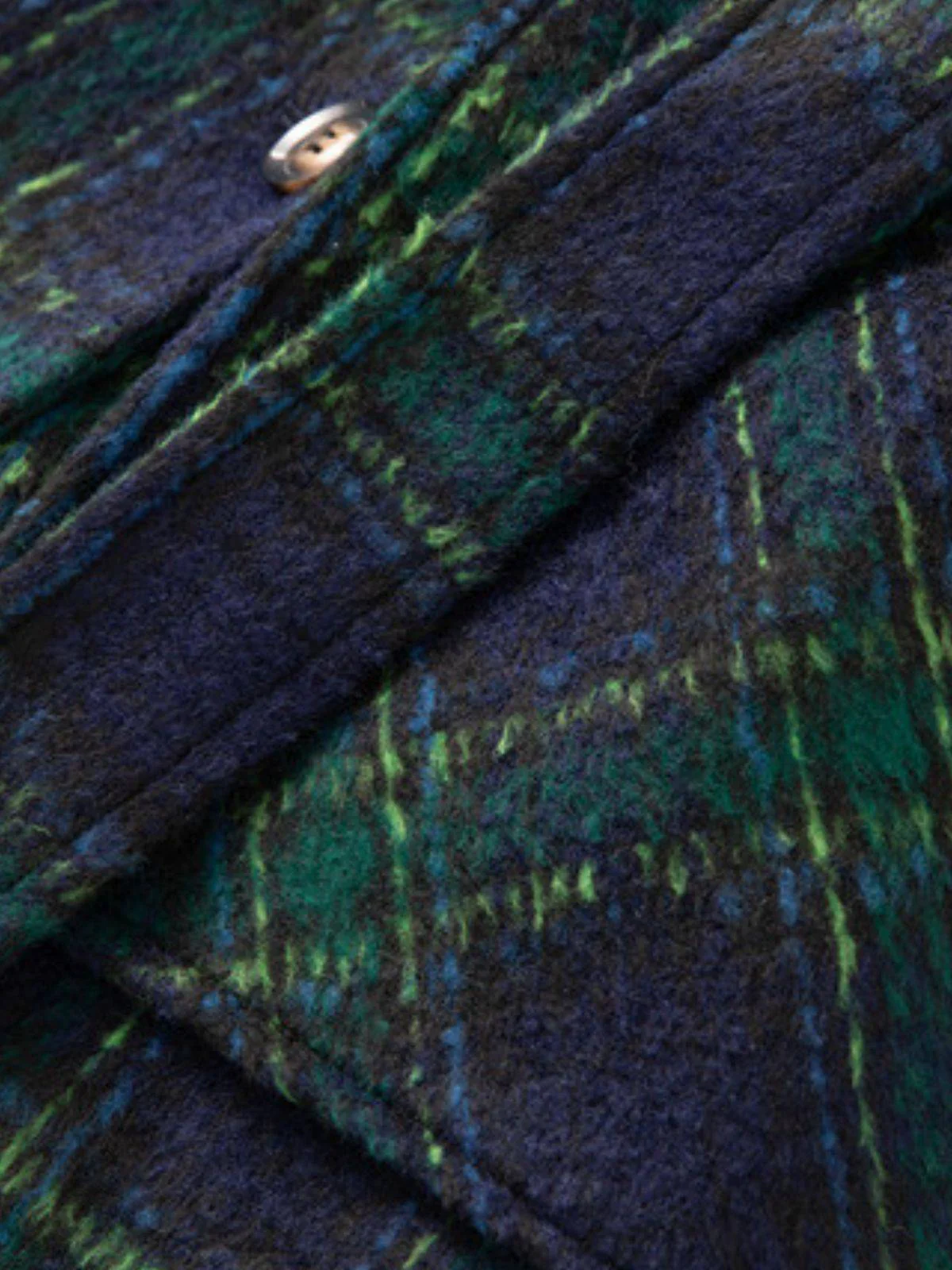 Green 1940s Notched Collar Blackwatch Plaid Long Coat - Image 10