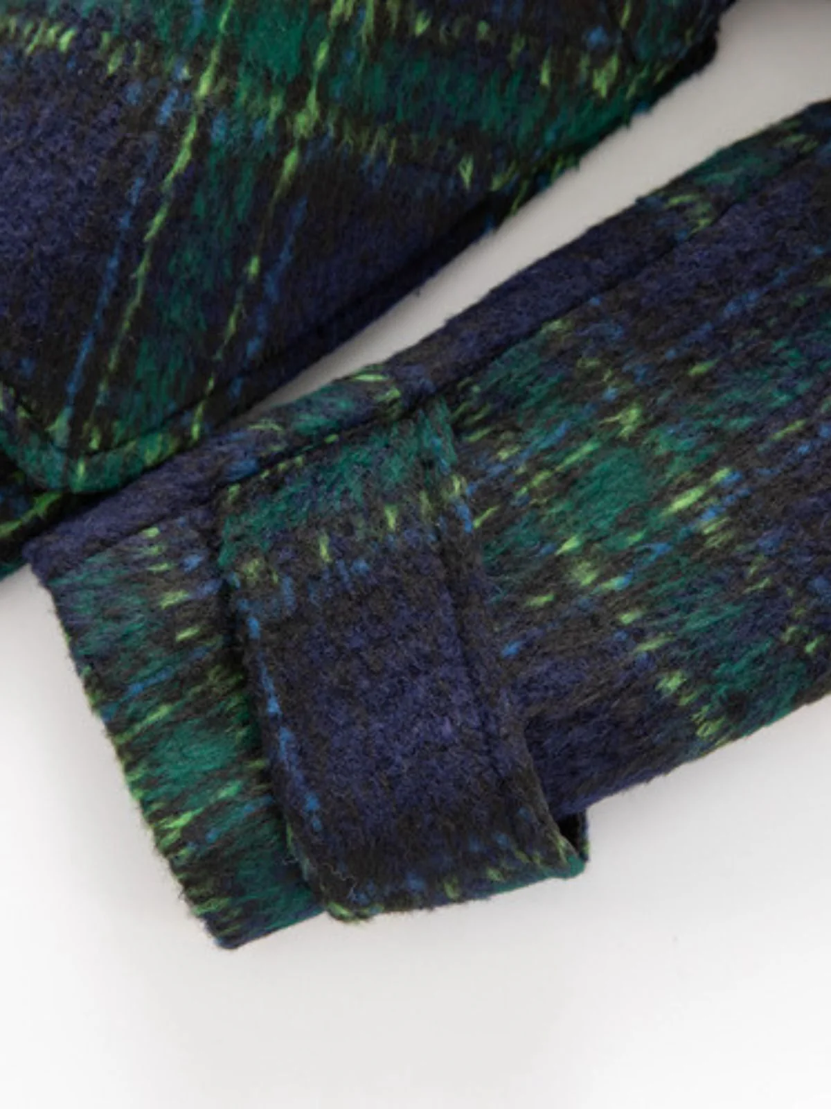 Green 1940s Notched Collar Blackwatch Plaid Long Coat - Image 11