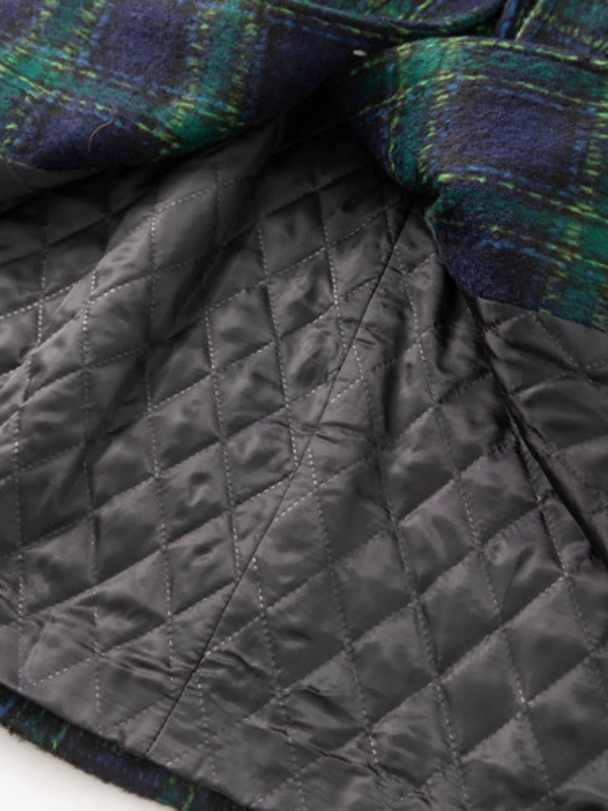 Green 1940s Notched Collar Blackwatch Plaid Long Coat - Image 13