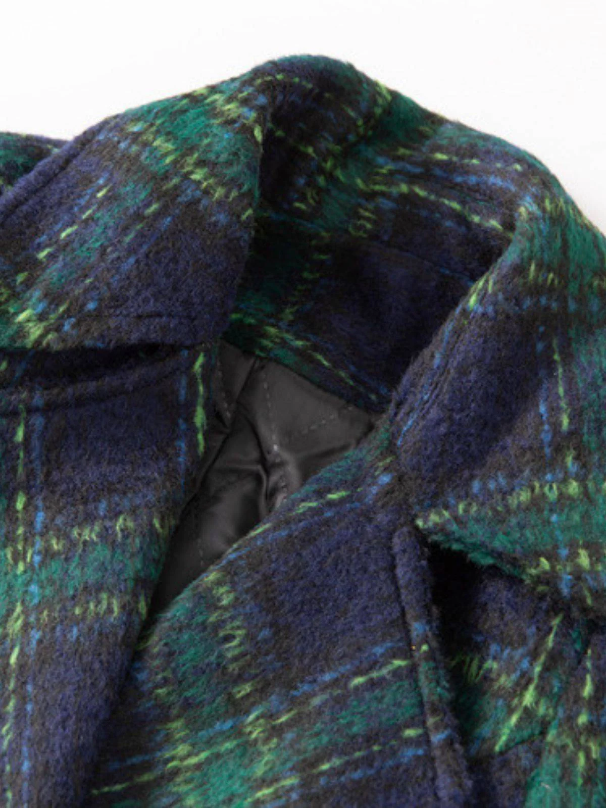 Green 1940s Notched Collar Blackwatch Plaid Long Coat - Image 8