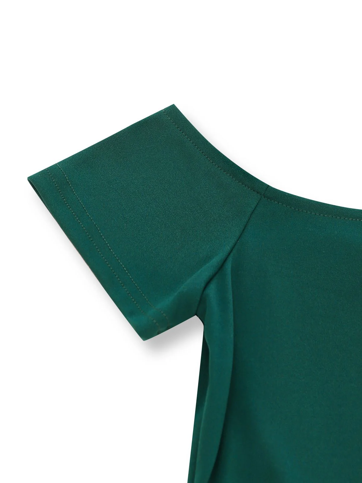 Green 1940s Off-Shoulder Pleated Gradient Dress - Image 4