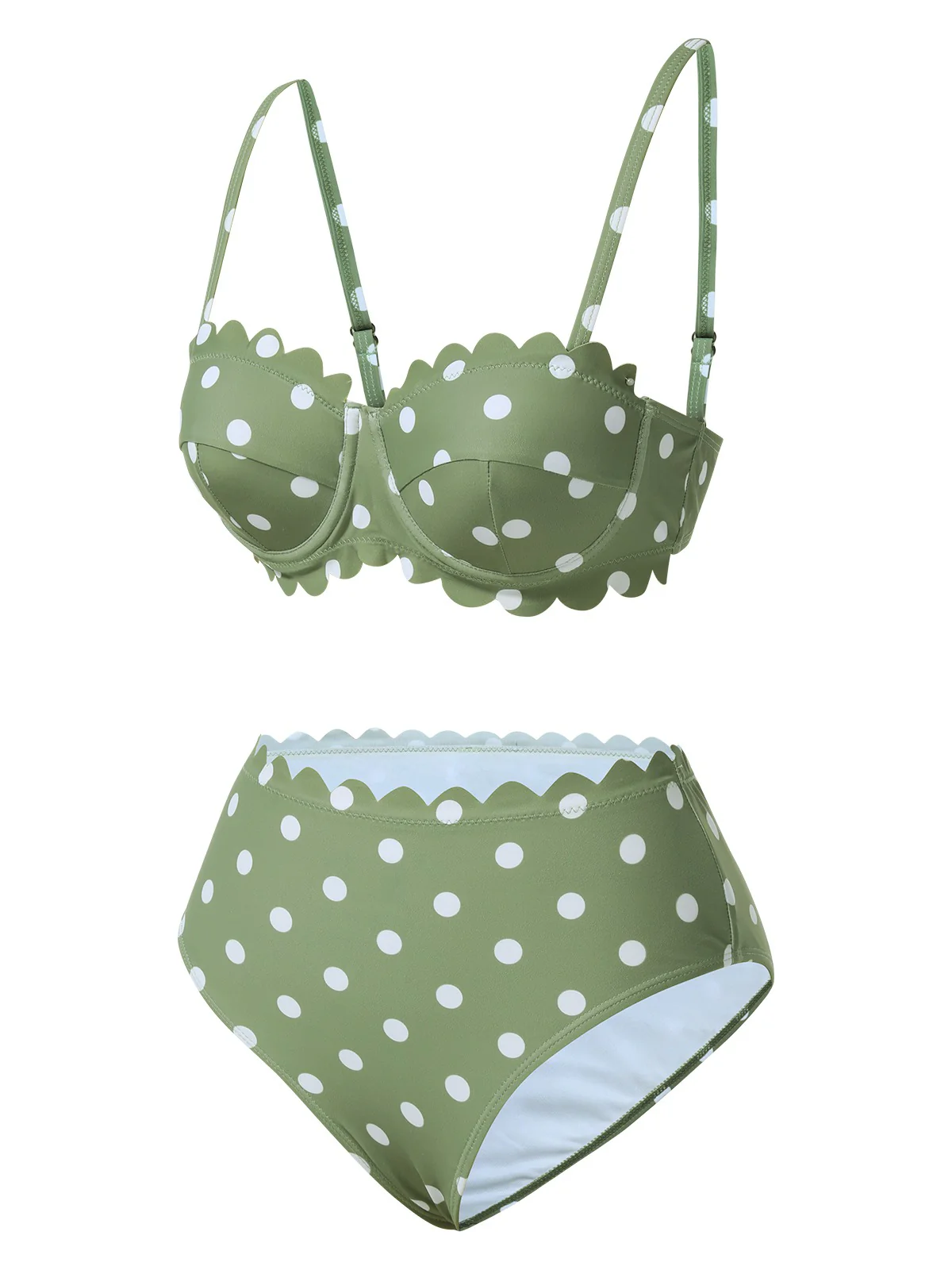 Green 1940s Petal Edge Polka Dots Bikini - Image 2