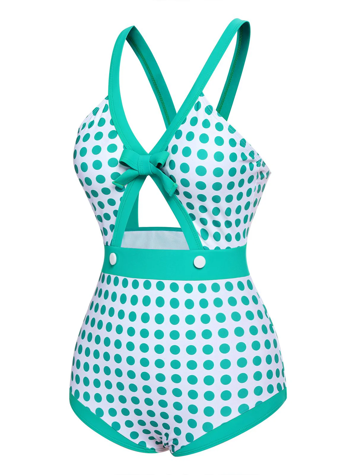 Green 1940s Polka Dot Bowknot One-Piece Swimsuit - Image 3