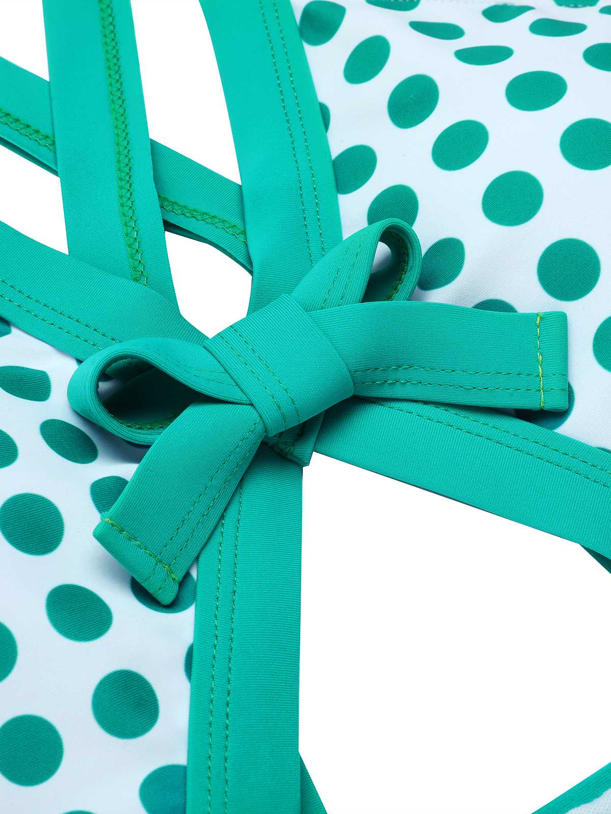Green 1940s Polka Dot Bowknot One-Piece Swimsuit - Image 5
