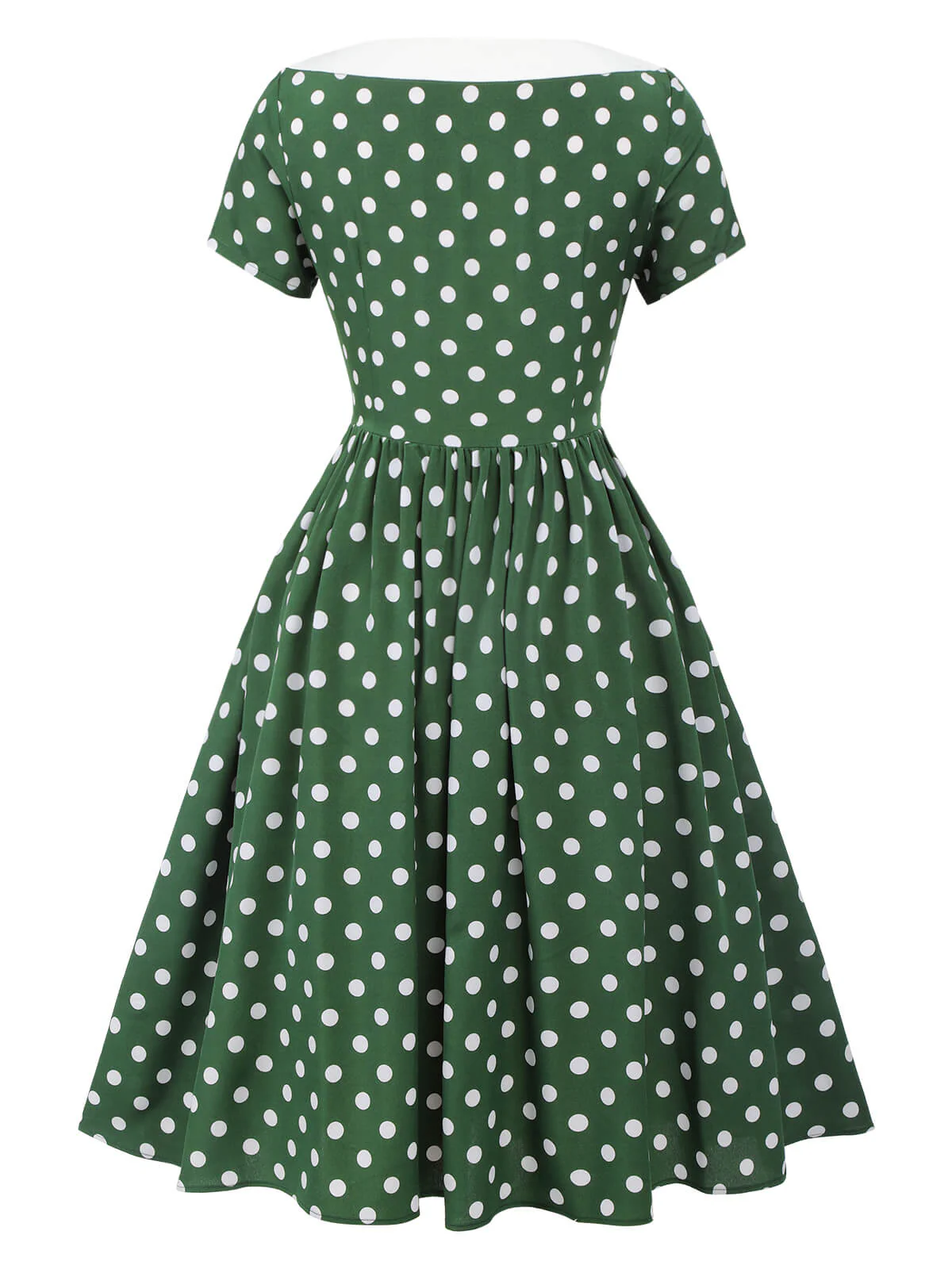 Green 1940s Polka Dot Bowknot Patchwork Dress - Image 4