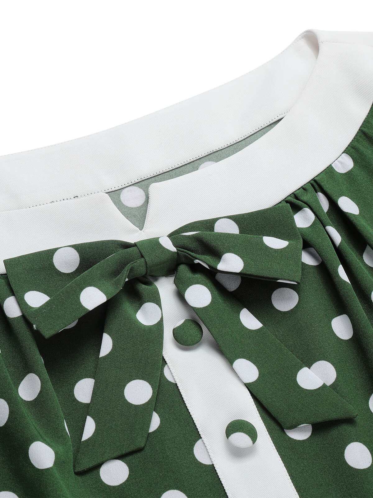 Green 1940s Polka Dot Bowknot Patchwork Dress - Image 5