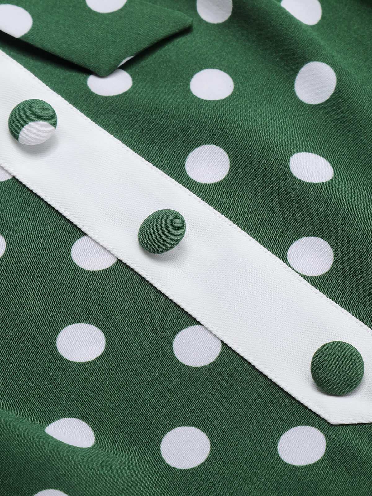 Green 1940s Polka Dot Bowknot Patchwork Dress - Image 6