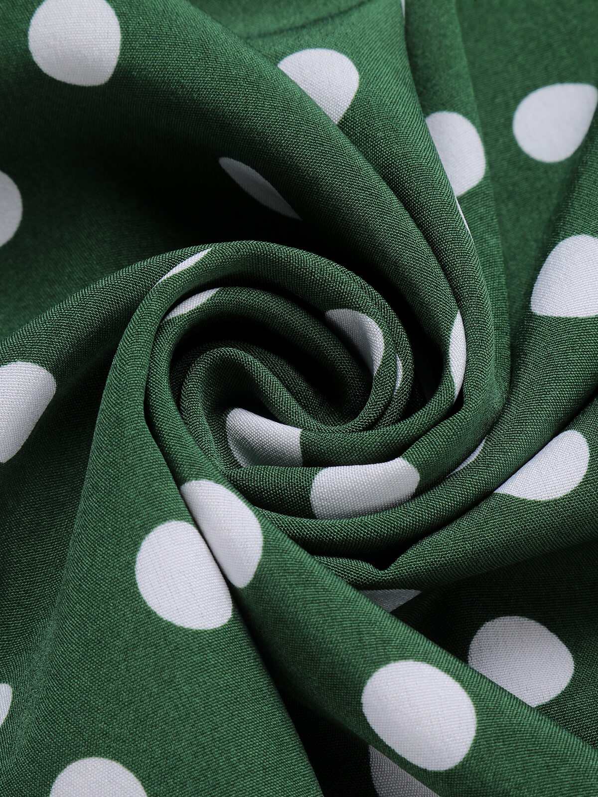 Green 1940s Polka Dot Bowknot Patchwork Dress - Image 7