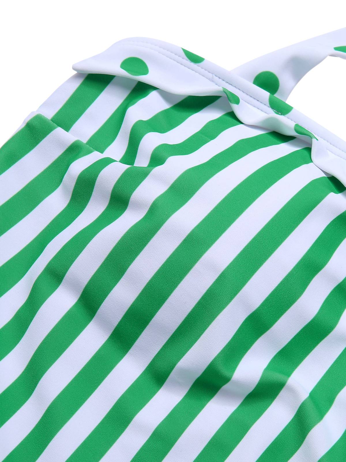 Green 1940s Polka Dots Stripes Halter Swimsuit - Image 5