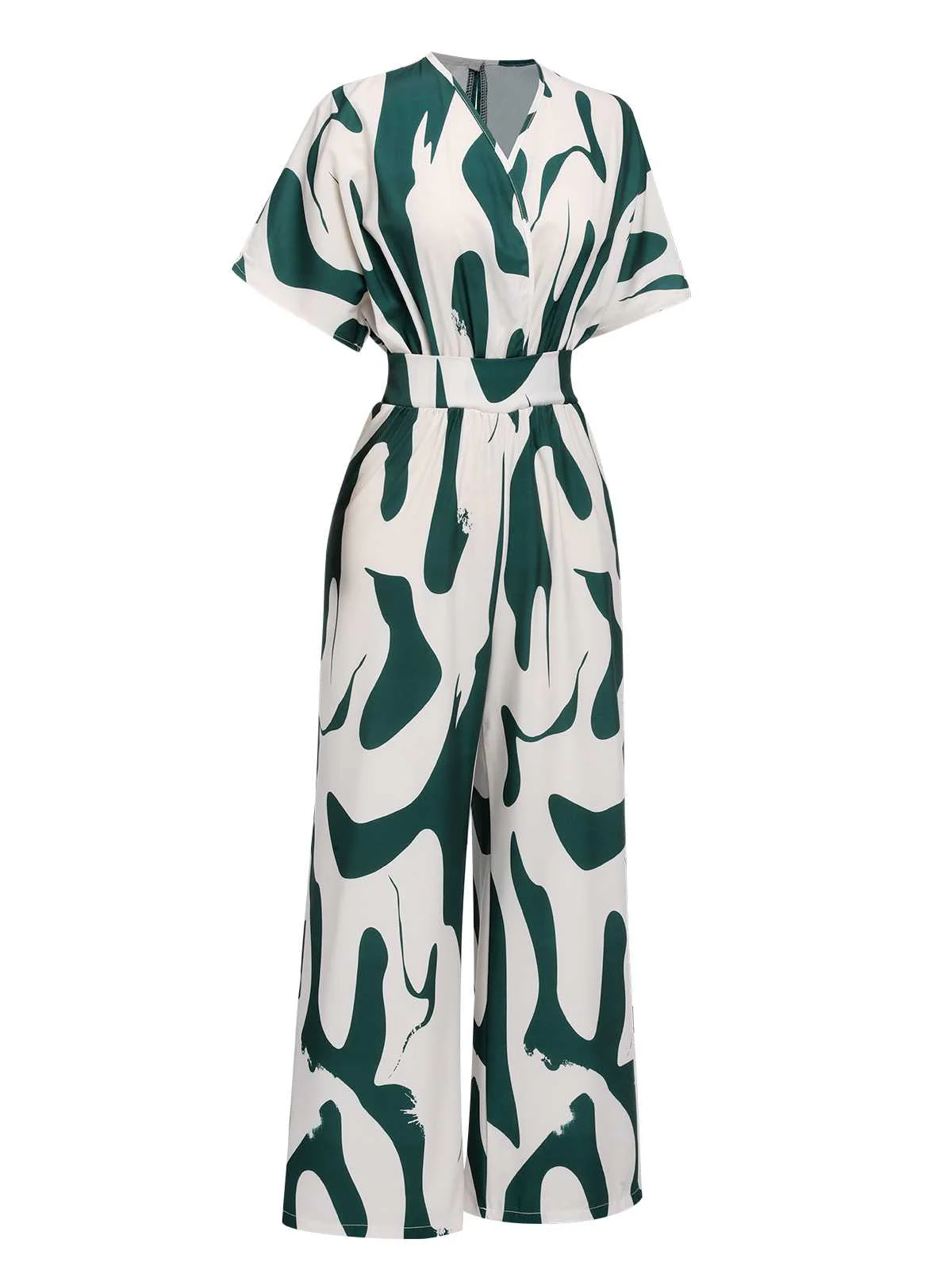 Green 1940s Print Wide-Leg Jumpsuit - Image 2