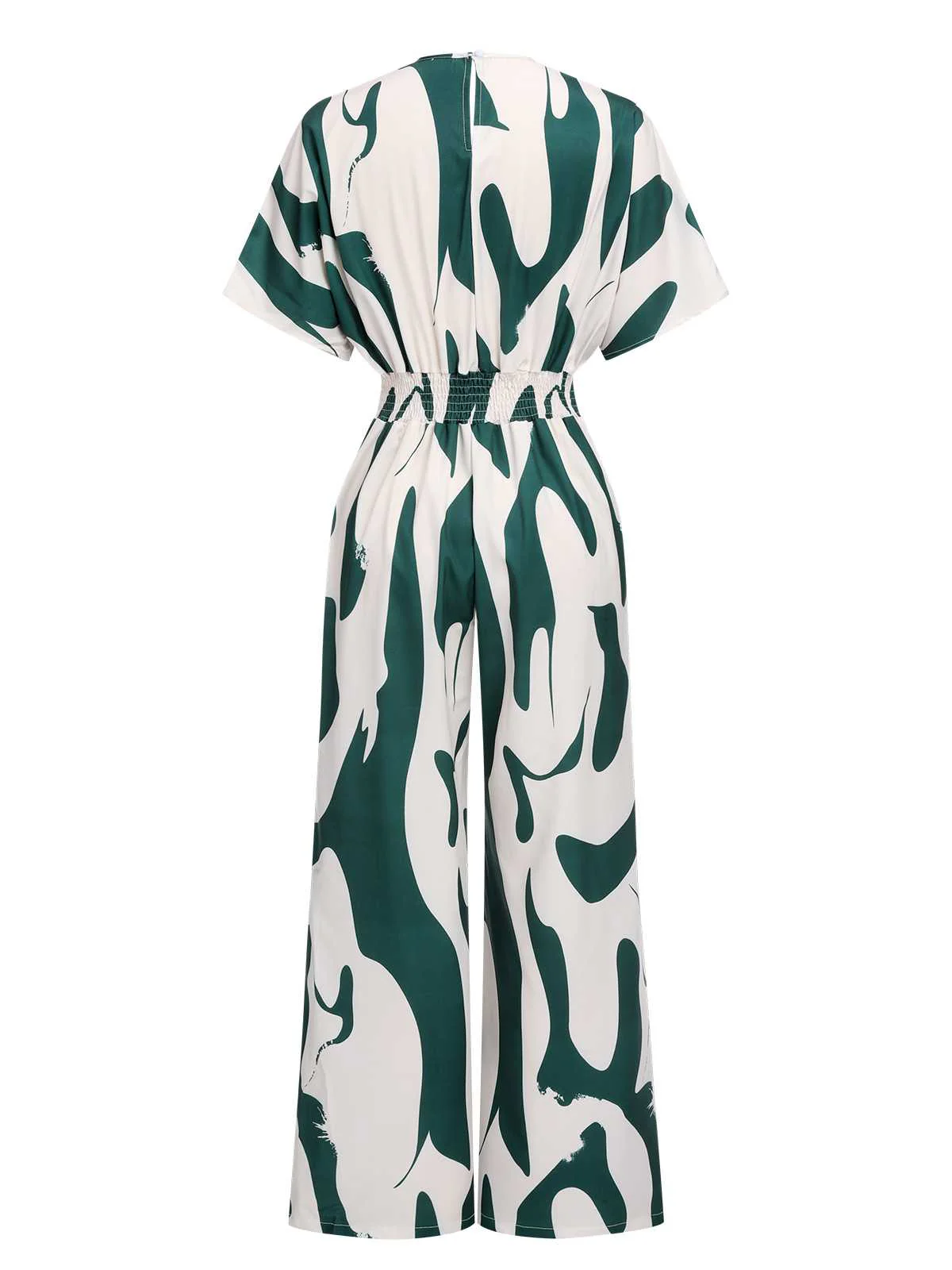 Green 1940s Print Wide-Leg Jumpsuit - Image 3