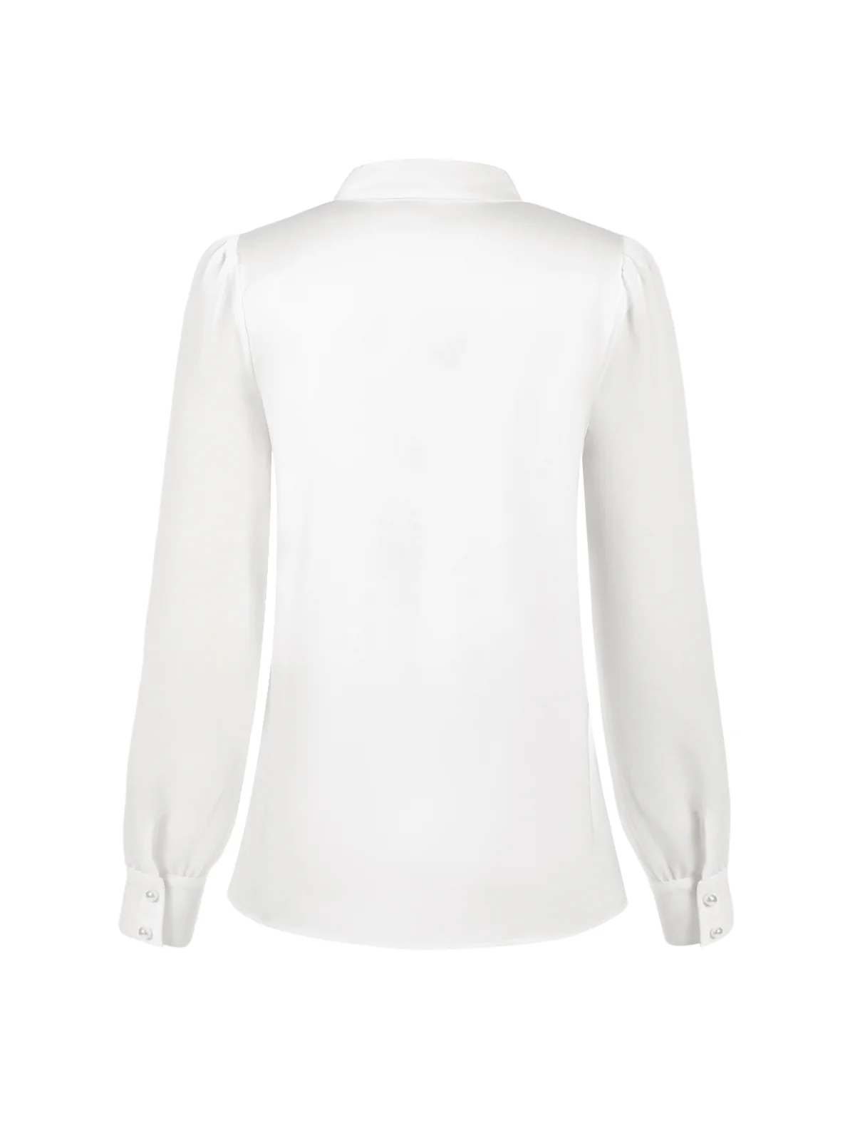 White 1940s Round Neck Satin Puff Sleeve Blouse - Image 4