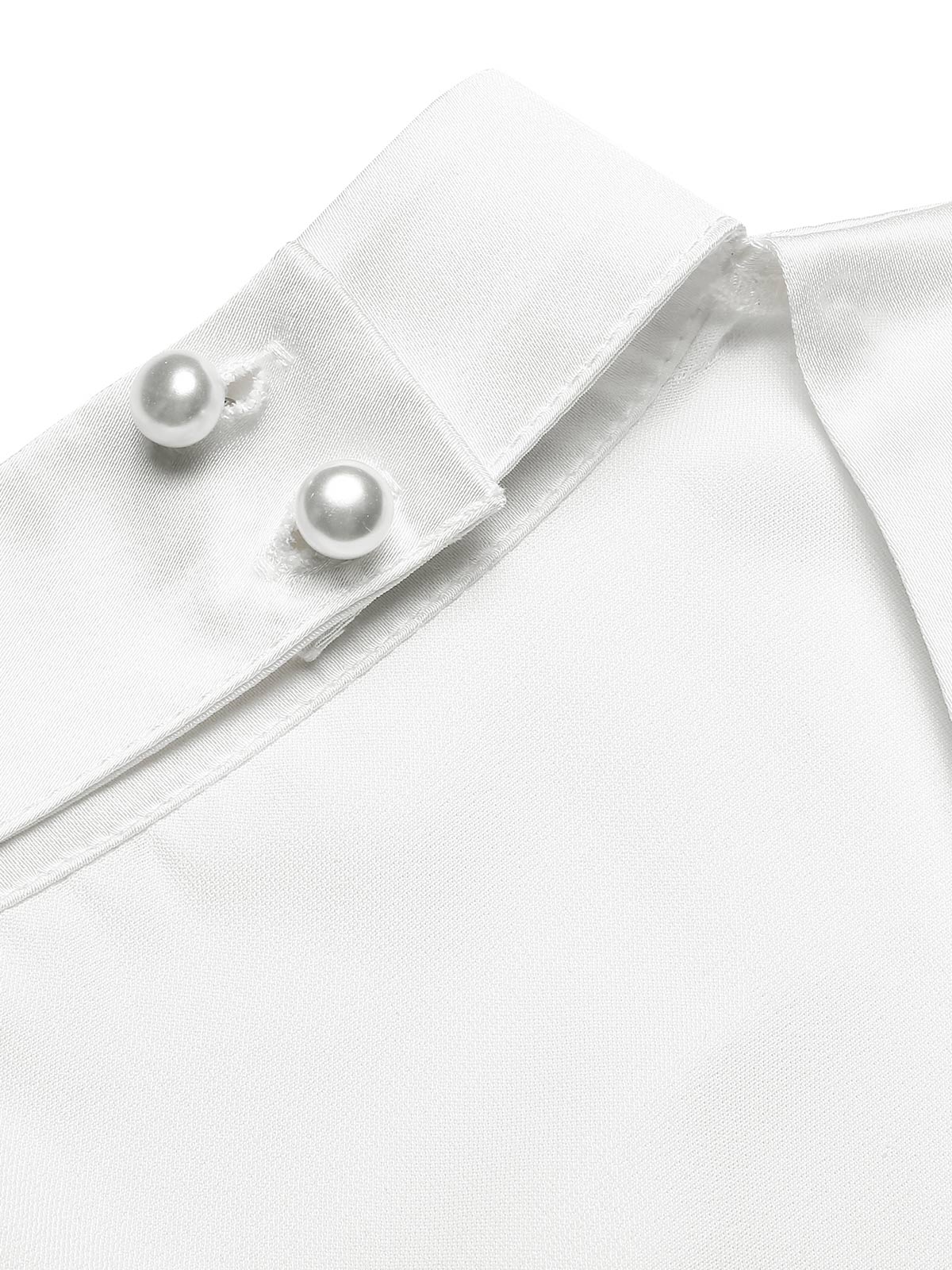 White 1940s Round Neck Satin Puff Sleeve Blouse - Image 5