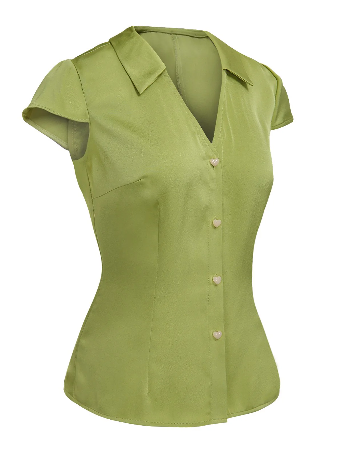 Green 1940s Satin V-Neck Buttons Shirt - Image 2
