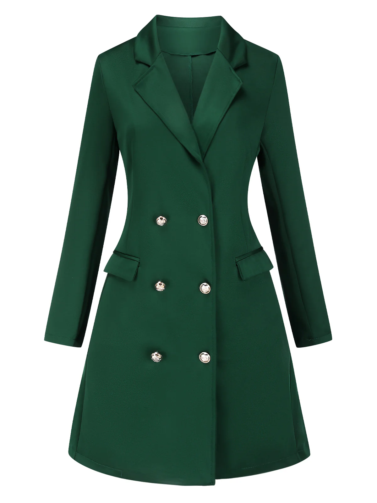 Green 1940s Solid Double-Breasted Coat - Image 2