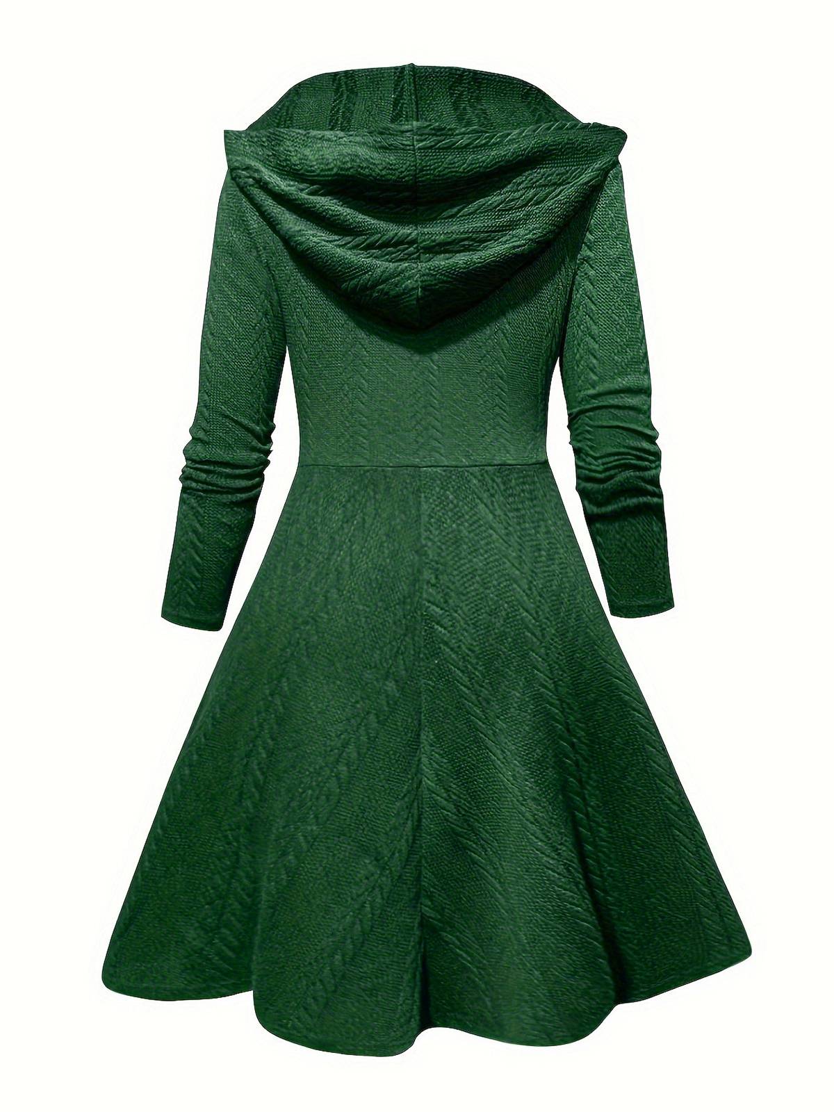 Green 1940s Solid Knitted Hooded Sweater Dress - Image 2