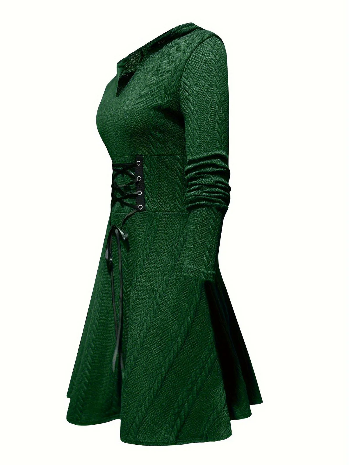Green 1940s Solid Knitted Hooded Sweater Dress - Image 3