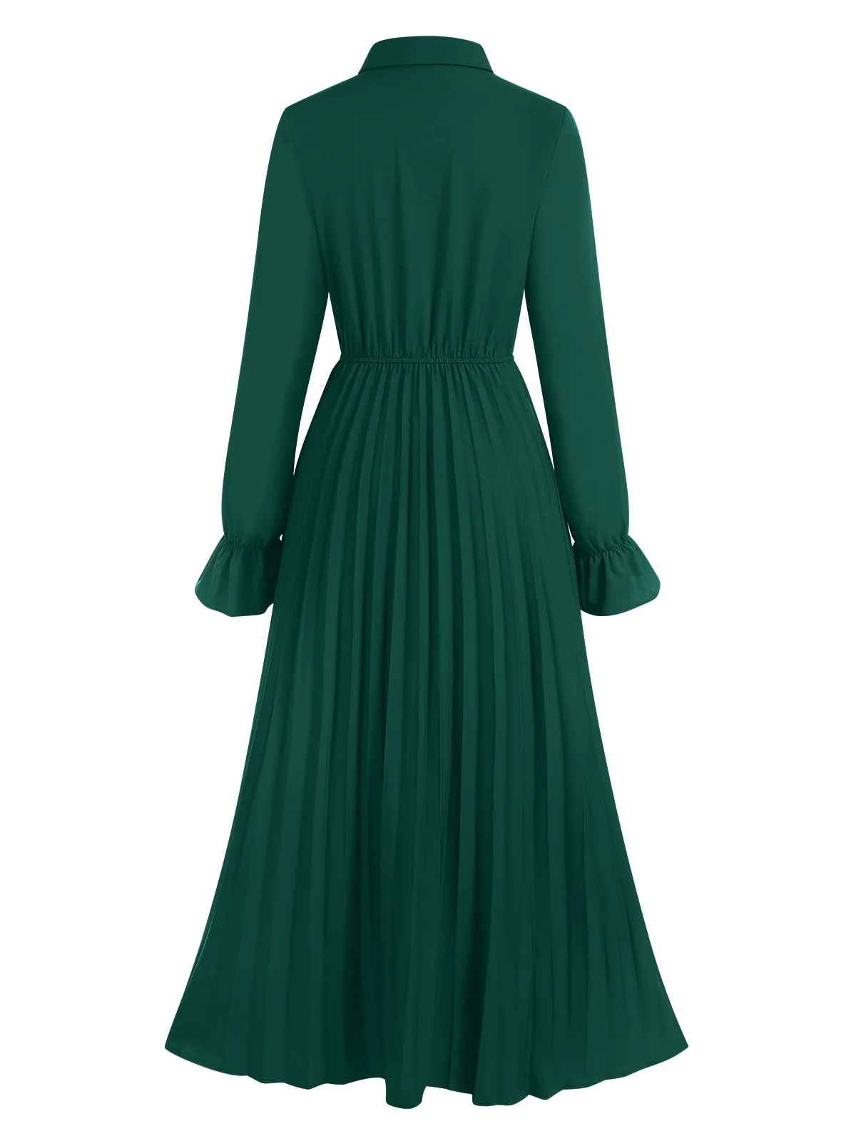 Green 1940s Solid Pleated Shirt Collar Dress - Image 3