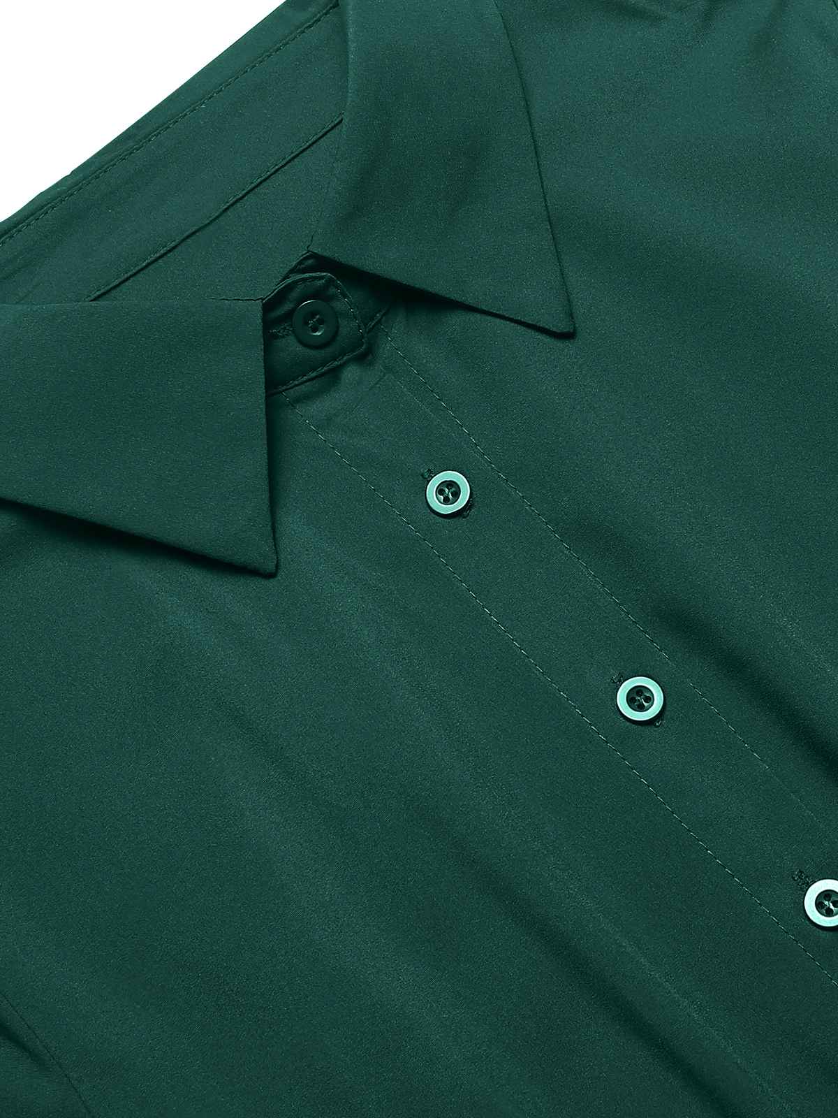 Green 1940s Solid Pleated Shirt Collar Dress - Image 4