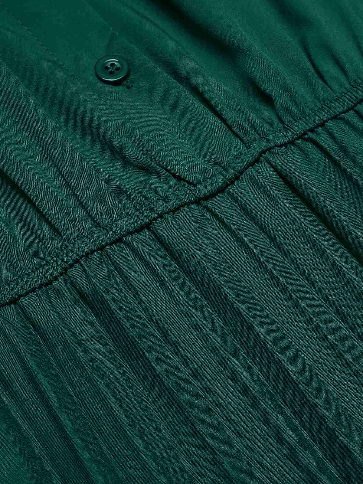 Green 1940s Solid Pleated Shirt Collar Dress - Image 5