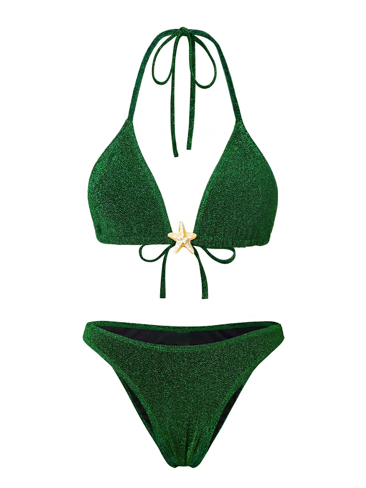 Green 1940s Solid Starfish Sequined Bikini Set - Image 2