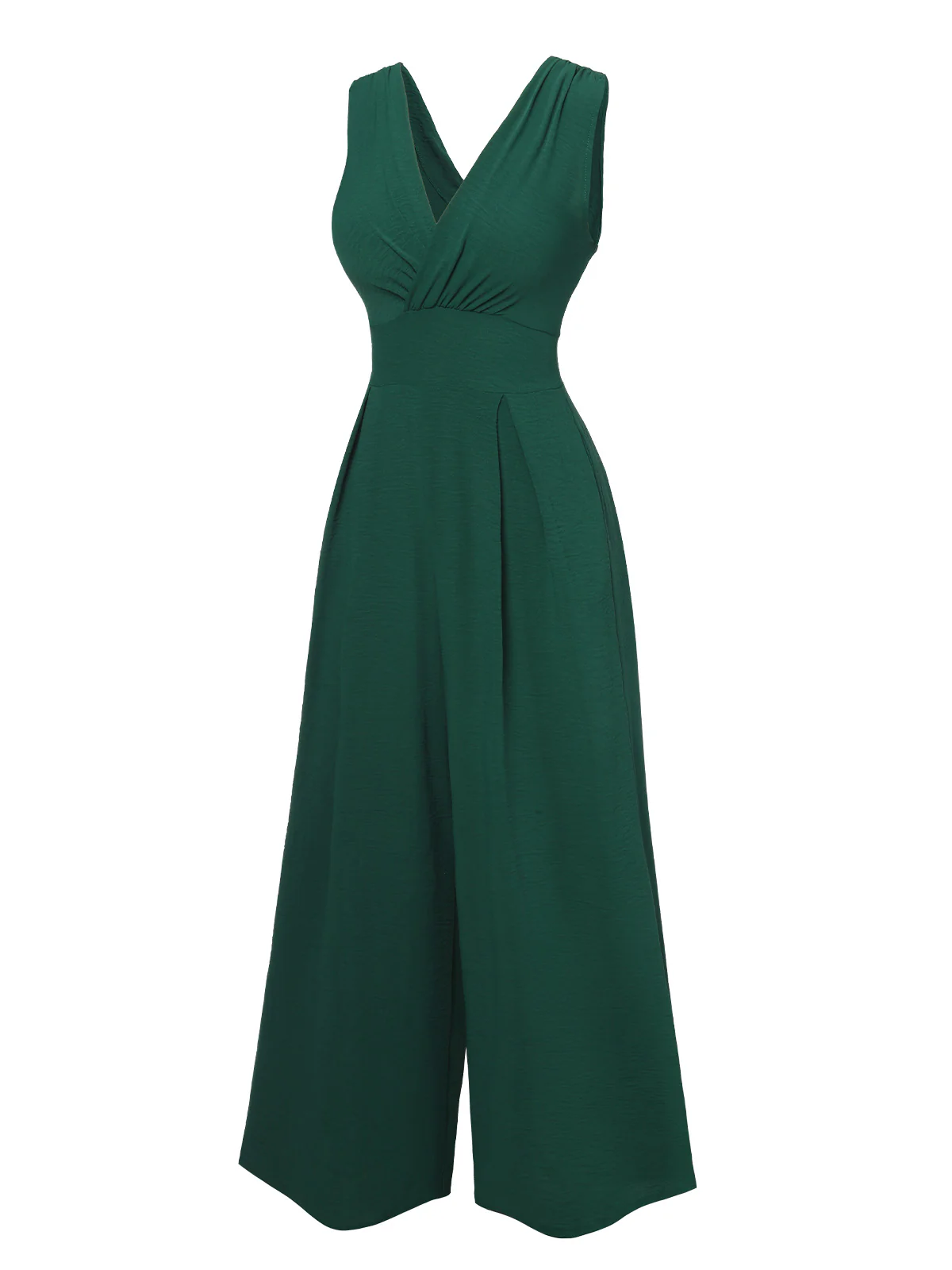 Green 1940s Solid V-Neck Wide-Leg Jumpsuit - Image 2
