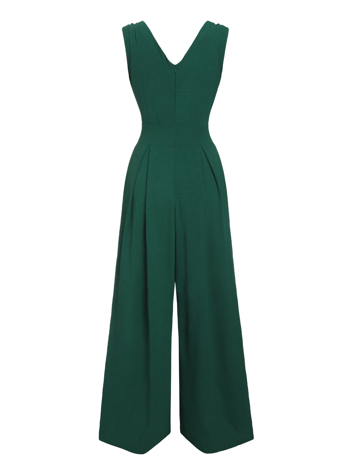 Green 1940s Solid V-Neck Wide-Leg Jumpsuit - Image 3