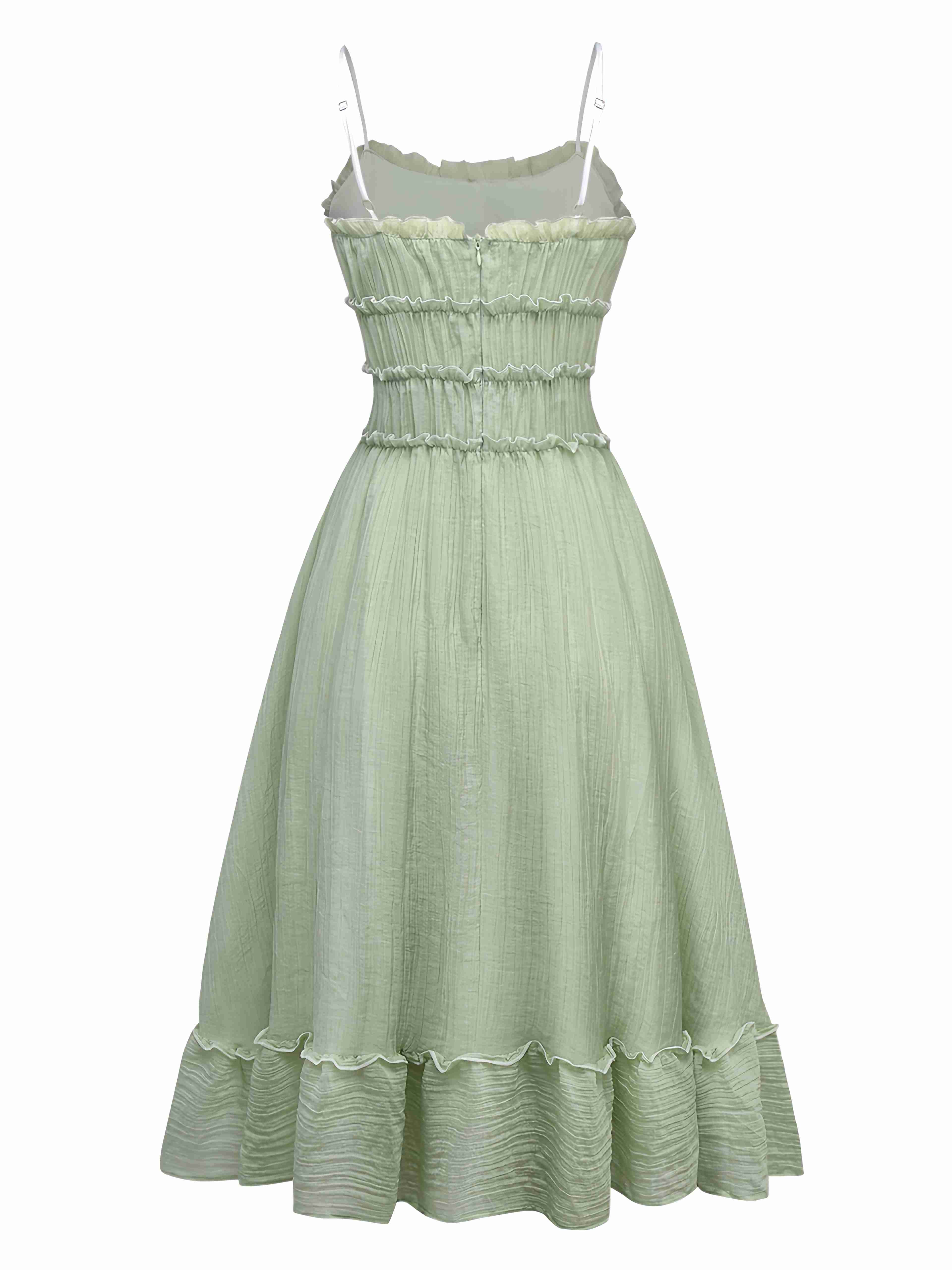 Green 1940s Spaghetti Strap Bow-tied Dress - Image 2