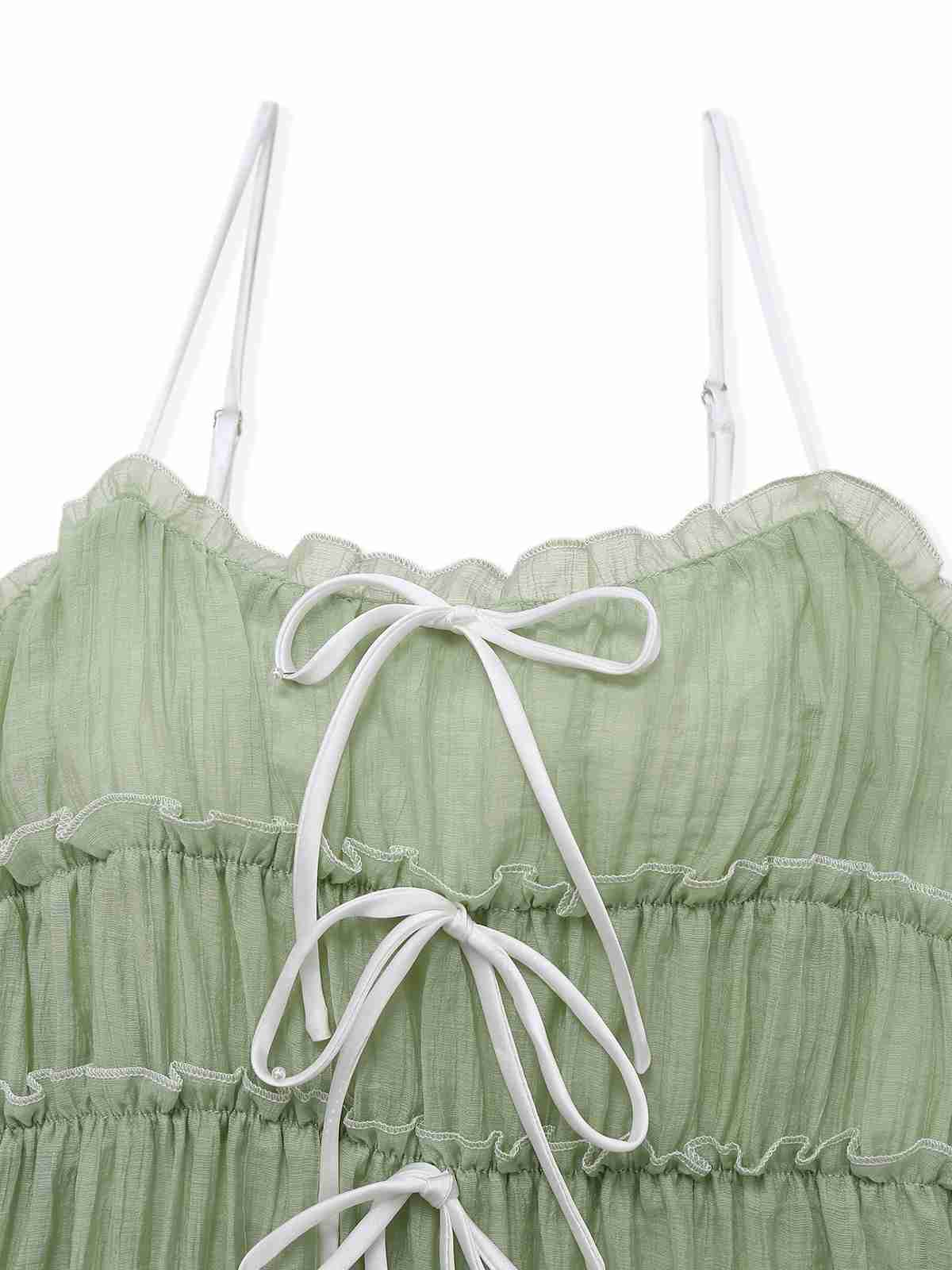 Green 1940s Spaghetti Strap Bow-tied Dress - Image 3