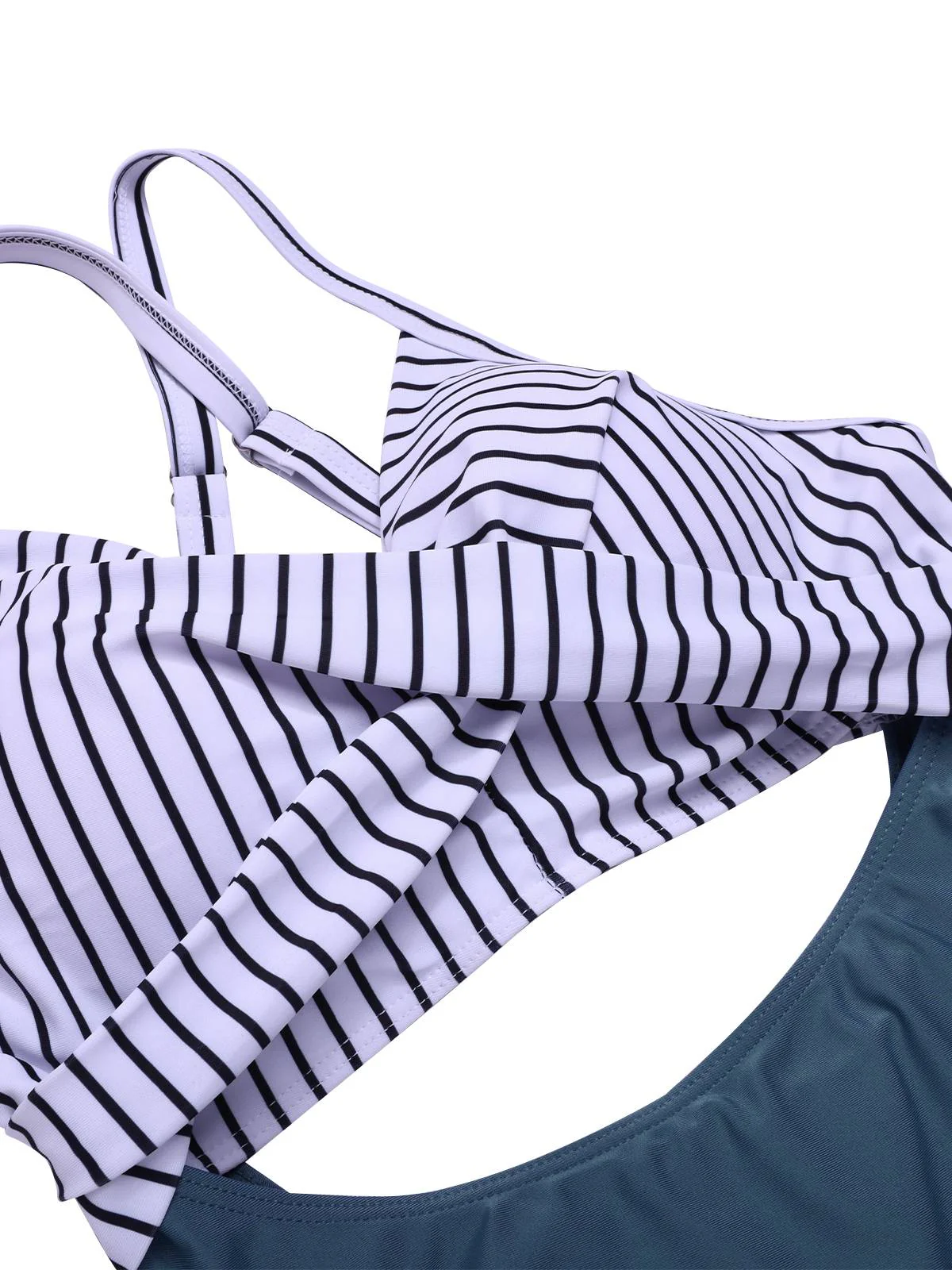 Blue 1940s Stripe Patchwork Hollow One-Piece Swimsuit - Image 4