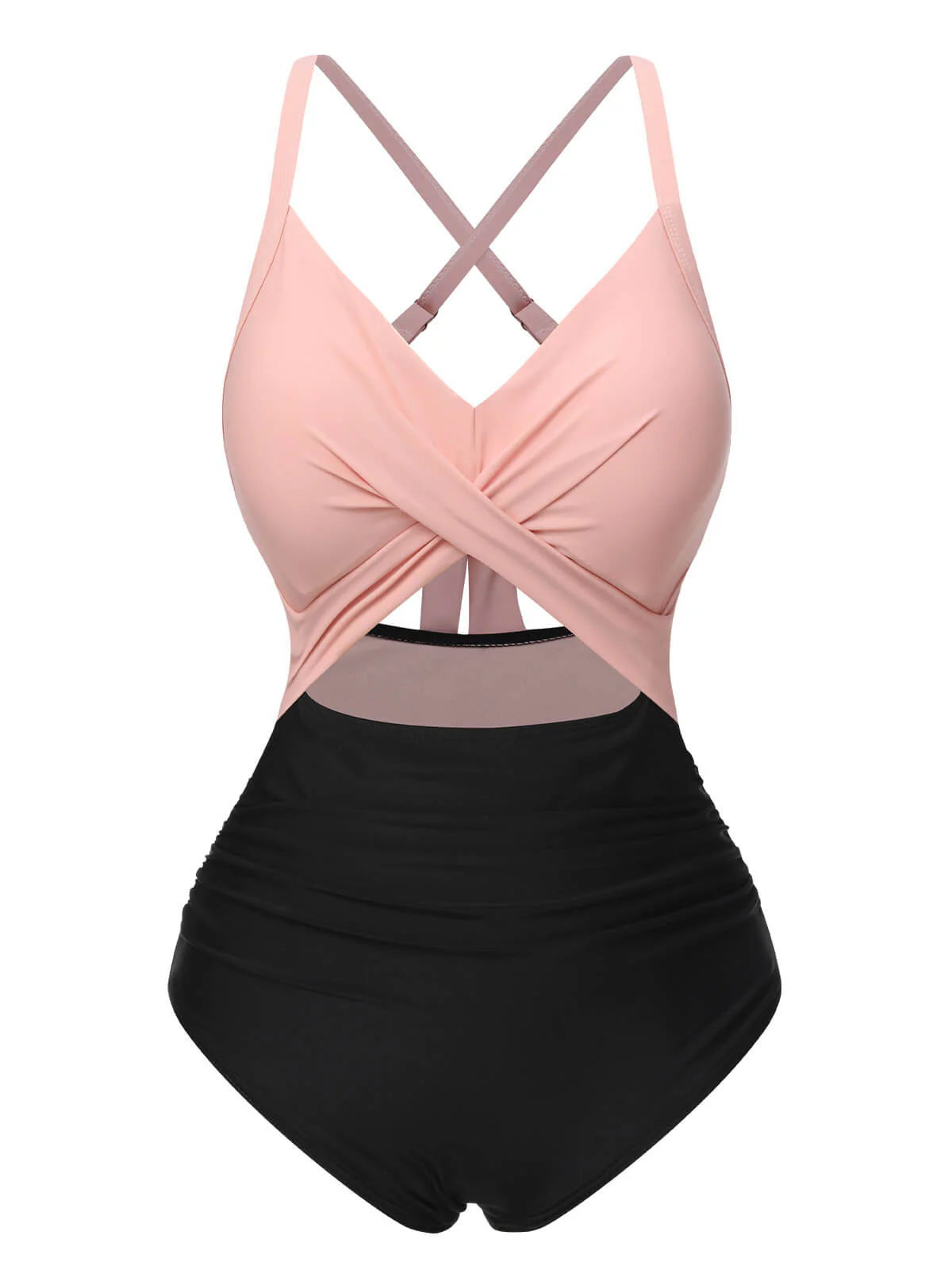 Blue 1940s Stripe Patchwork Hollow One-Piece Swimsuit - Image 5
