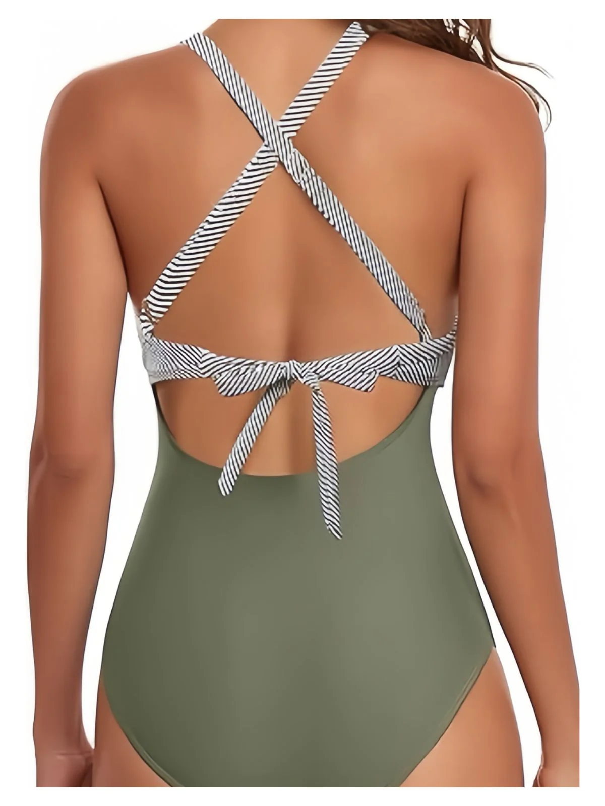Blue 1940s Stripe Patchwork Hollow One-Piece Swimsuit - Image 11