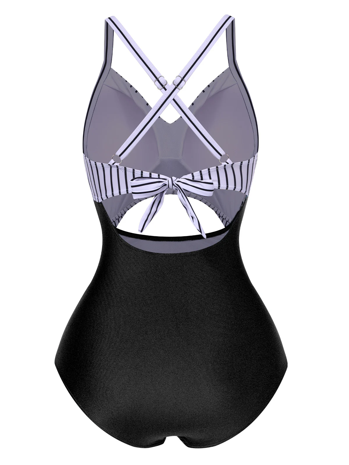 Blue 1940s Stripe Patchwork Hollow One-Piece Swimsuit - Image 7