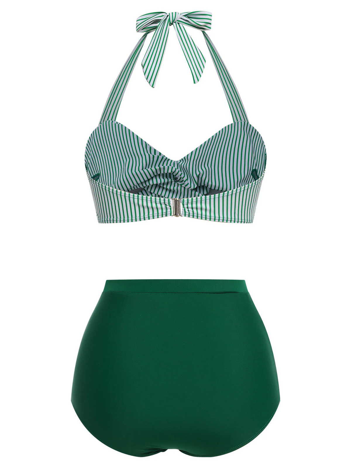 Green 1940s Striped Halter Swimsuit Set - Image 5