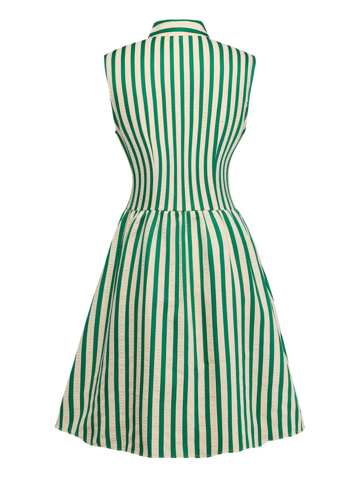 Green 1940s Striped Single-Breasted Sleeveless Dress - Image 3