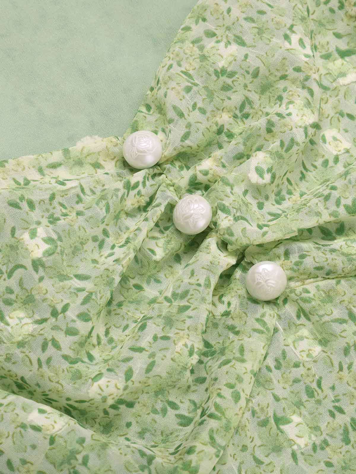 Green 1940s Sweetheart Ditsy Floral Dress - Image 7