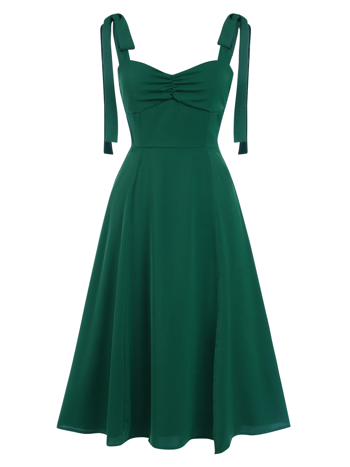 Green 1940s Sweetheart Neck Lace-Up Slit Dress - Image 2