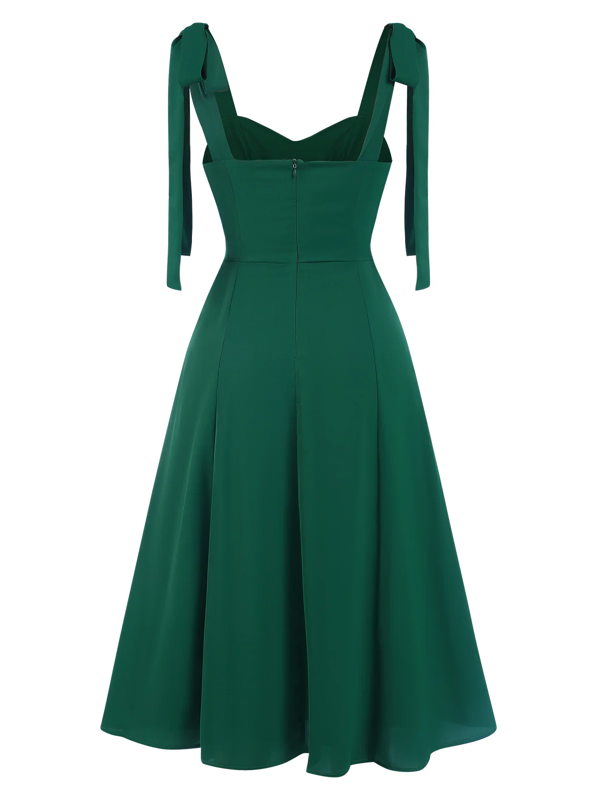 Green 1940s Sweetheart Neck Lace-Up Slit Dress - Image 3