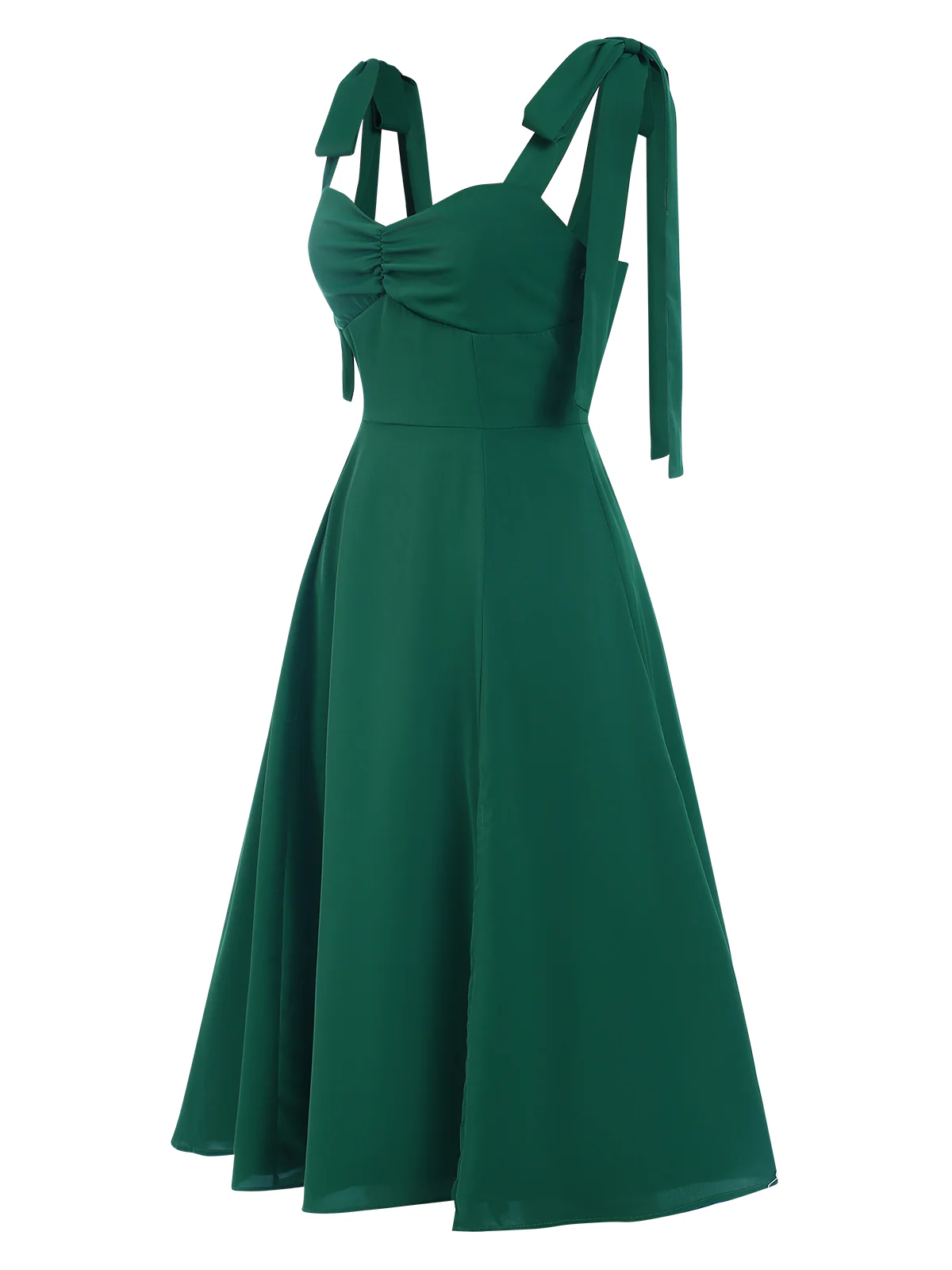 Green 1940s Sweetheart Neck Lace-Up Slit Dress - Image 4