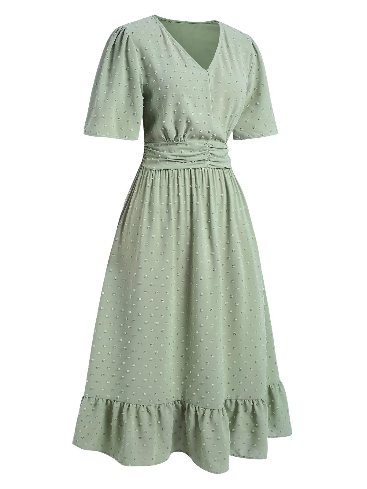 Green 1940s Swiss Dots Ruffle Hem Dress - Image 2