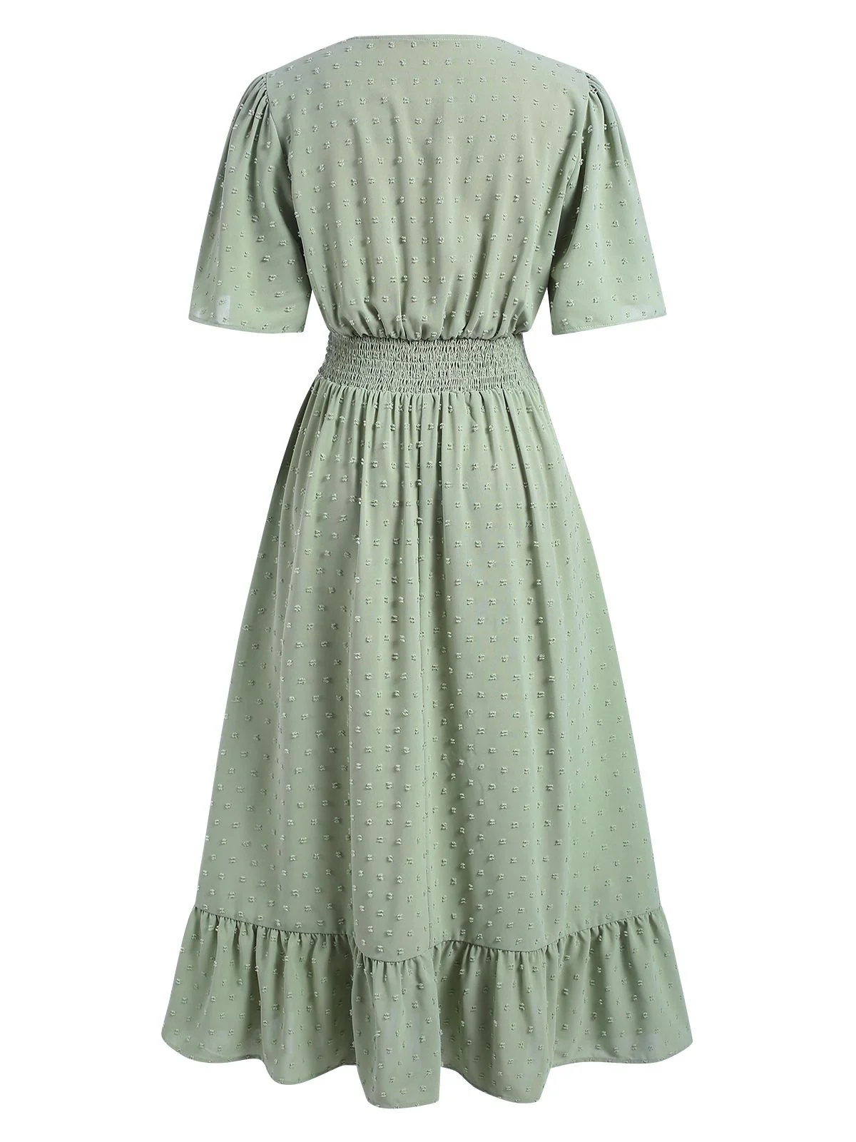 Green 1940s Swiss Dots Ruffle Hem Dress - Image 3