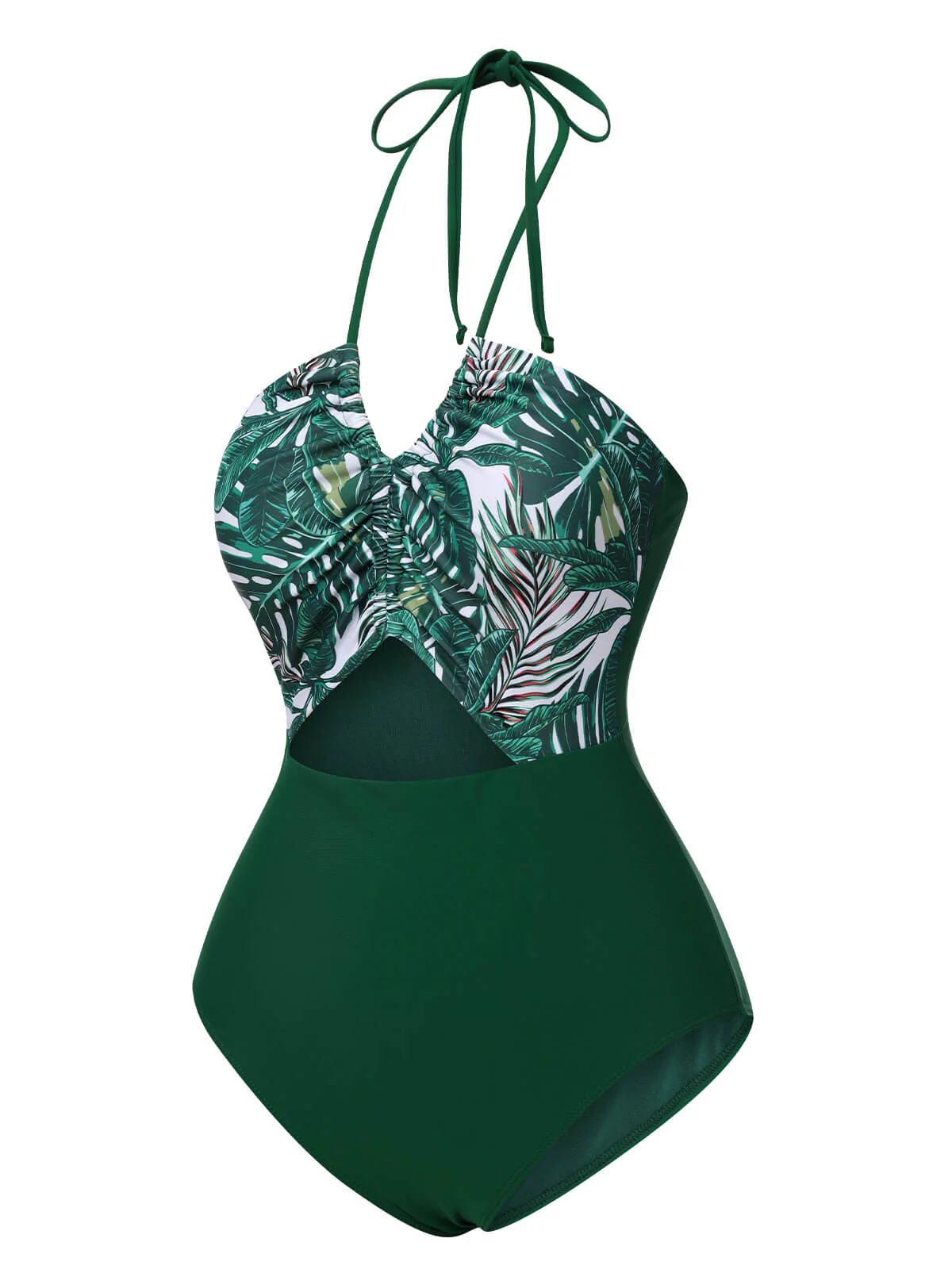 Green 1940s Tropical Hollow Out One-Piece Swimsuit - Image 2