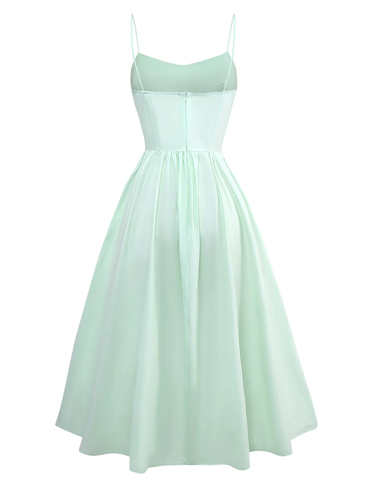 Green 1940s U-Neck Solid Jacquard Pure Cotton Dress - Image 3