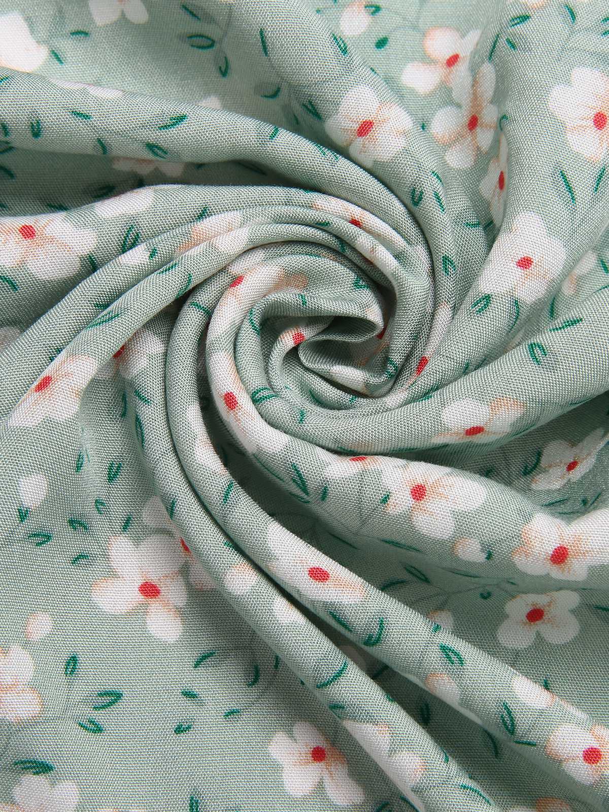 Green 1940s V-Neck Ditsy Floral Irregular Hem Dress - Image 4