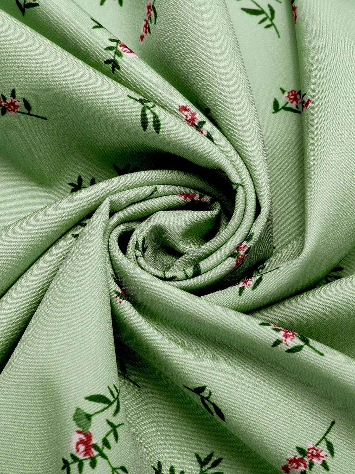 Green 1940s V-Neck Floral Lantern Sleeves Dress - Image 5
