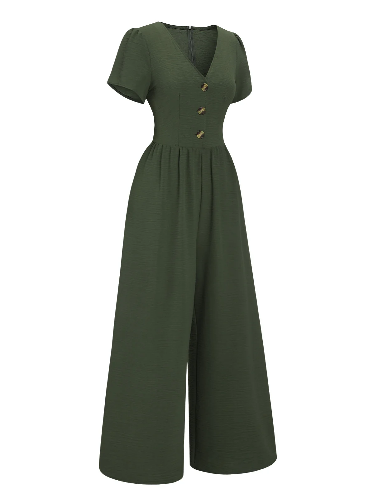 Green 1940s V-Neck Solid Jumpsuit - Image 2