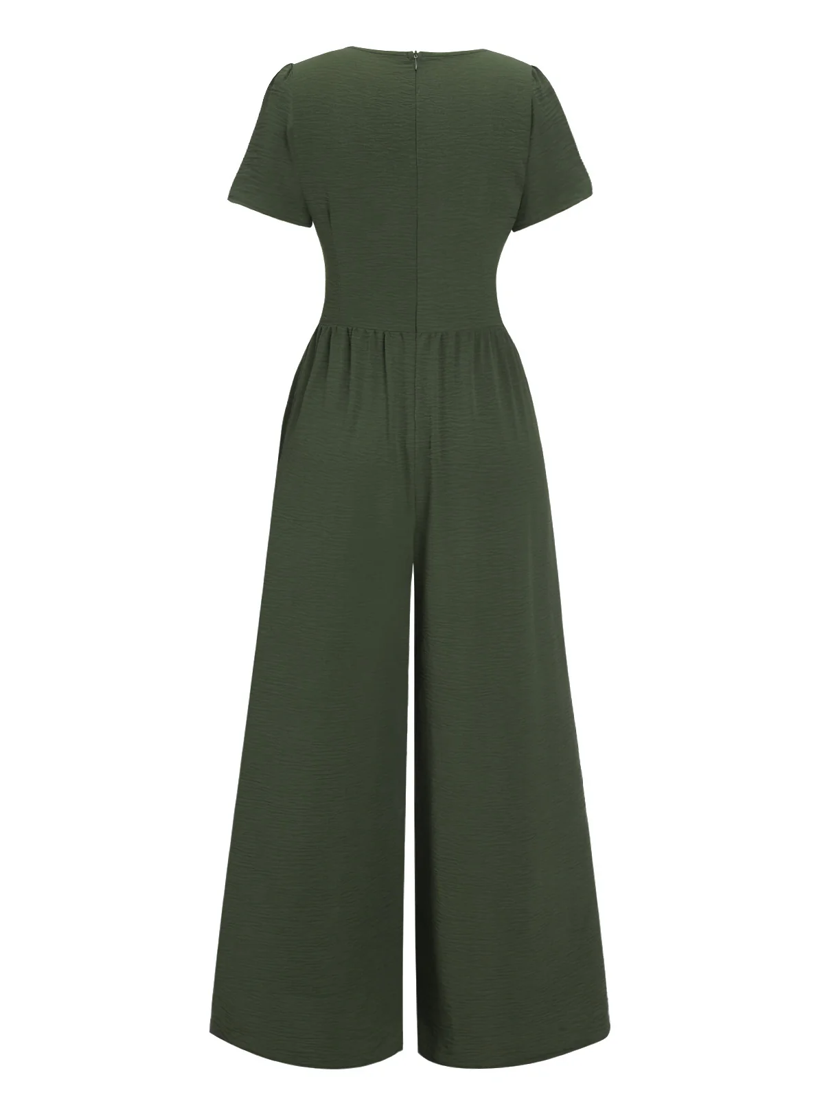 Green 1940s V-Neck Solid Jumpsuit - Image 3