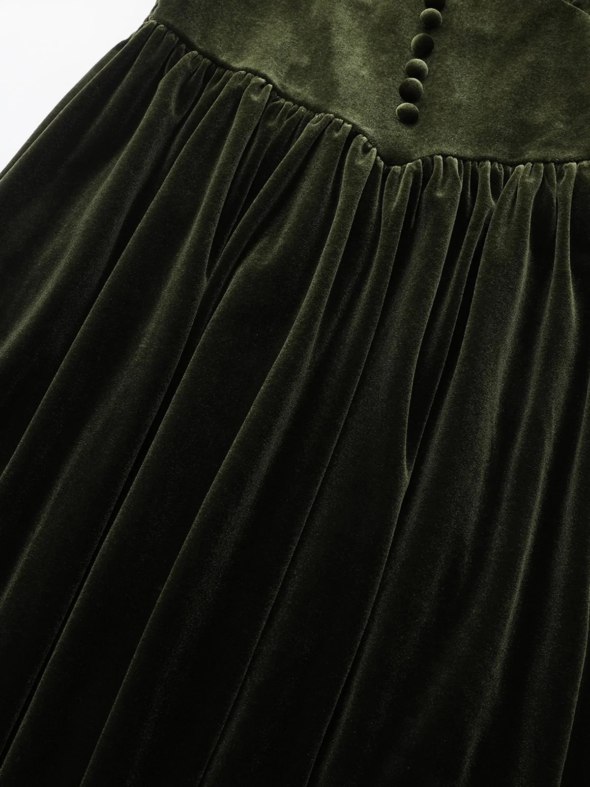 Green 1940s Velvet Deep-V Puff Sleeve Ruched Dress - Image 19