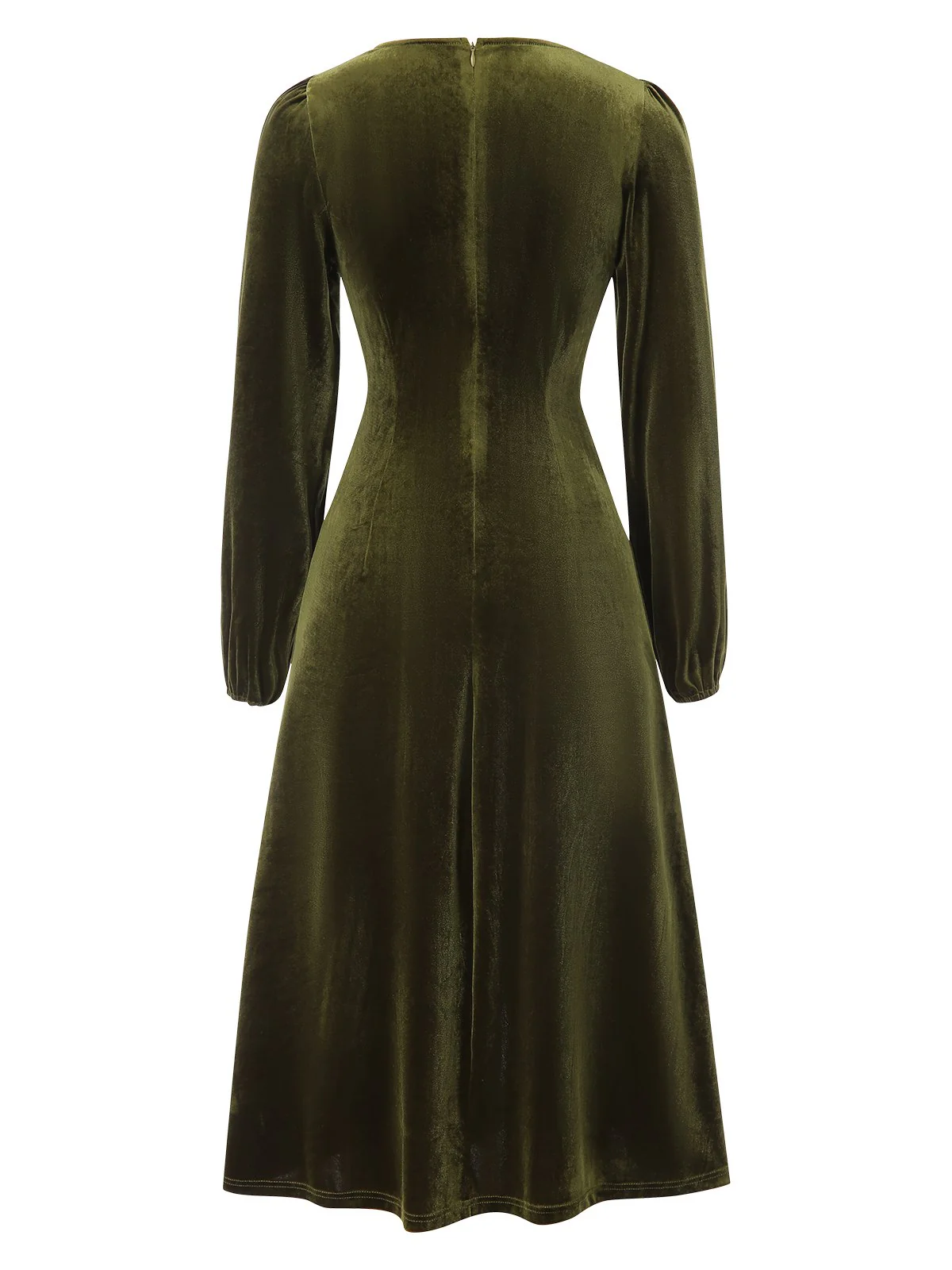 Green 1940s Velvet Petal Collar Dress - Image 2